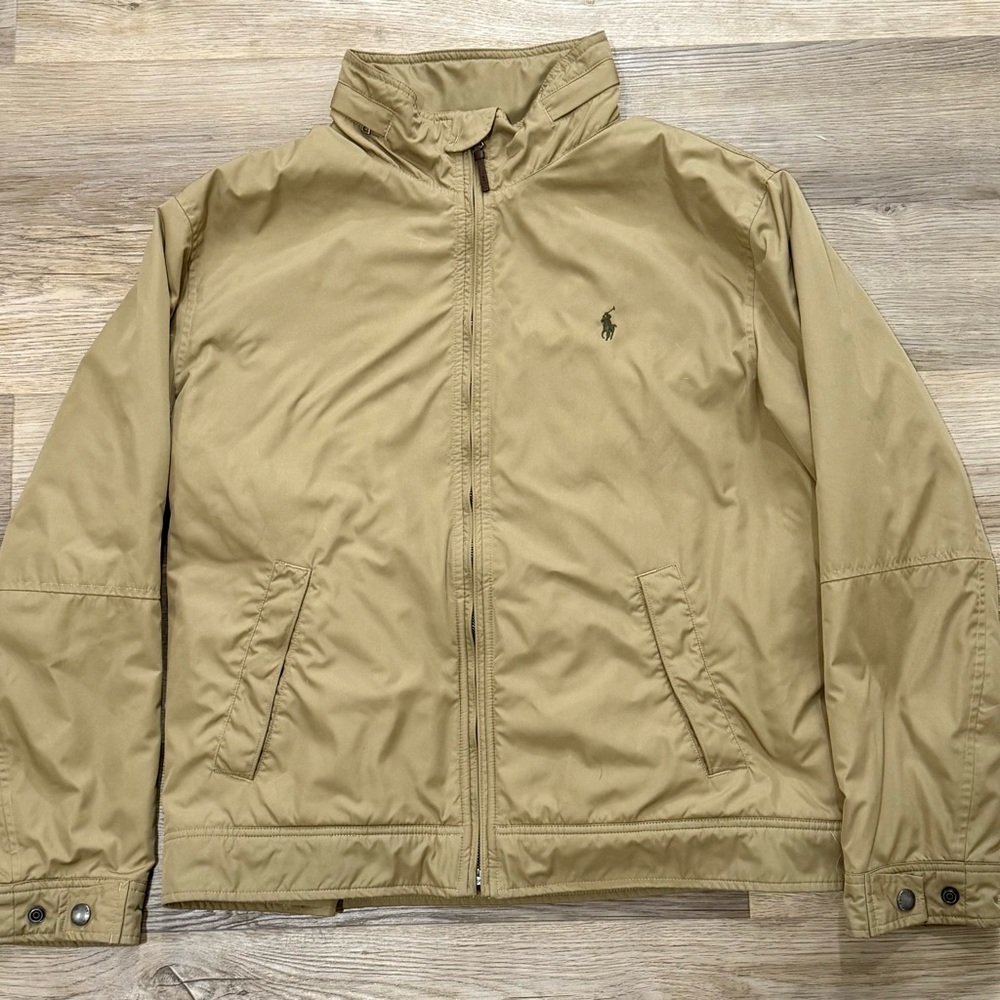 Polo Ralph Lauren Jacket Men’s Bomber XL Khaki Camel Tan Zip Up Fleece Lined